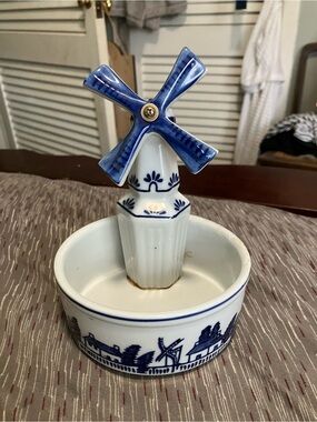Vintage Delft Flower Pot With Windmill
